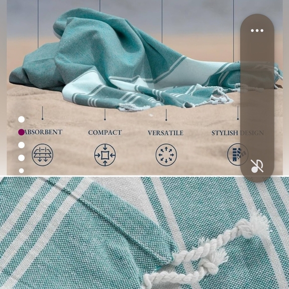 2 Turkish Teal and White Striped Beach Towel - Picture 2 of 3